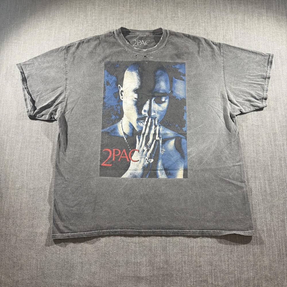 2Pac Shirt Mens Large Black‎ Blue Graphic Hip Hop Rap Legend Distressed Tee